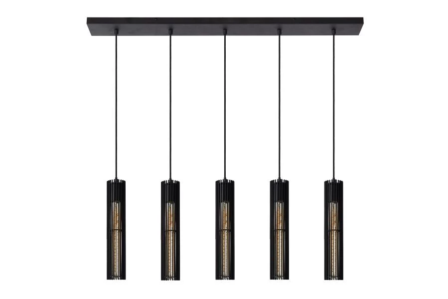 Lucide LIONEL - Pendant light - 5xE27 - Black - off